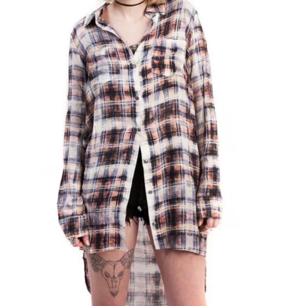 Evil Twin | Plaid High-Low Button-Up Shirt, Size M